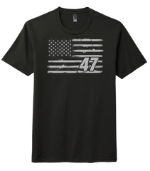 Black Shirt with Black and Gray Distressed Flag with 47