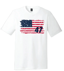 White shirt with Red and Blue Distressed Flag and 47
